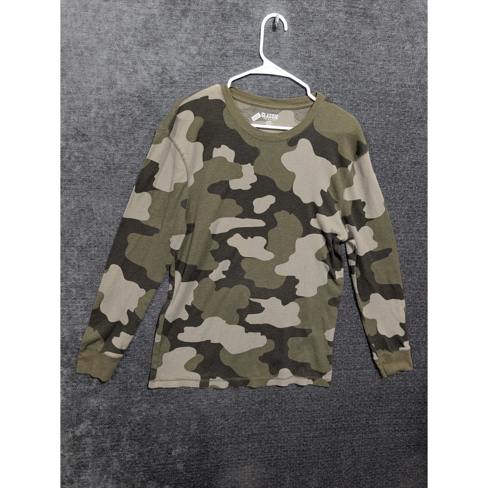 Old Navy Mens Camo Thermal Shirt Green Waffle Knit Long Sleeve Large